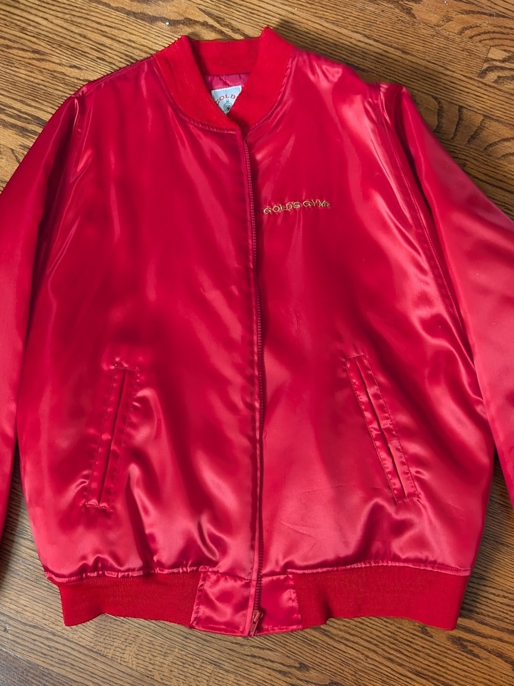 VINTAGE 80s Gold's Gym Satin Bomber Jacket XXL - Red - MINT - Picture 6 of 9